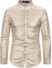 Men's Paisley Shirt Long Sleeve Dress Shirt Button Down Casual Slim Fit Shirt (Color: WHITE-S)