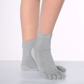 1pair Rainbow Color Non-slip Towel Bottom Yoga Socks, Cozy 5 Toes Split Knitted Calf Crew Socks, Women's Yoga Socks (Color: grey, size: One-size)