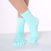 1pair Rainbow Color Non-slip Towel Bottom Yoga Socks, Cozy 5 Toes Split Knitted Calf Crew Socks, Women's Yoga Socks