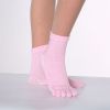 1pair Rainbow Color Non-slip Towel Bottom Yoga Socks, Cozy 5 Toes Split Knitted Calf Crew Socks, Women's Yoga Socks