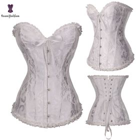 Sexy Women Steampunk Clothing Gothic Plus Size Corsets Lace Up Boned Overbust Bustier Waist Cincher Body Shaper Corselet S-6XL (Color: 810 white, size: 6XL)