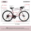 A28320RL 700C Road Bike, 16-Speed Outdoor Bike Disc Brakes, Light Weight Aluminum Frame, Racing Bike City Commuting Road Bicycle L Size for Men Women